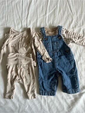 Newborn Denim Blue Overalls and Cream Bodysuit Set
